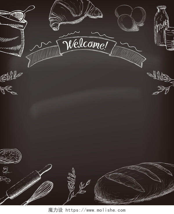美食手绘菜单菜谱烘焙面包蛋糕法棍海报背景